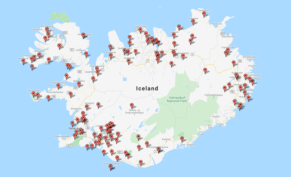 Campsites In Iceland Map